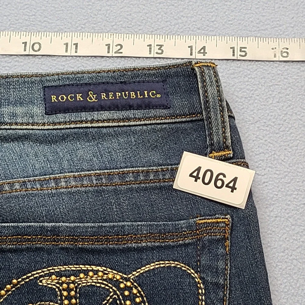 Rock & Republic Berlin Jeans Womens 8M Blue Excellent Studded Skinny Low Rise